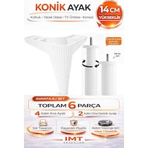 İmt Aksesuar Konik 14 Cm Beyaz Mobilya Ayağı 6'lı Set Robot Süpürgeye Uyumlu Koltuk Tv Ünitesi Konsol Ayağı Beyaz