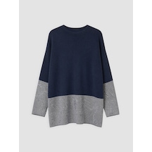 Lcw Everyday Lacivert Bisiklet Yaka Desenli Kadın Triko Kazak Xl-2xl