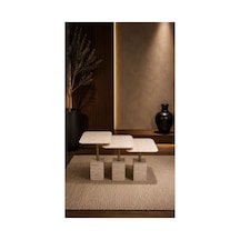 Modern Zigon Sehpa Trio Yan Sehpa Servis Sehpası Traveten Desen %100 Mdf Gri Gri
