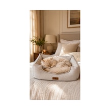 Premium Kedi Ve Köpek Yatağı Kafa Destekli Kaydırmaz Taban Yıkanabilir Fermuarlı Çift Taraflı Minder %100 Boncuk Elyaf Krem 1607705407