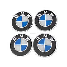 Kendinden Yapışkanlı Bmw Logolu Siyah Mavi 65 Mm 3d Jant Göbeği Etiket Seti 4 Adet Damla Baskı