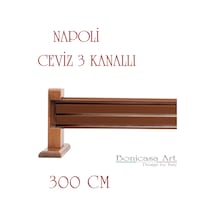 Napoli Ahşap Başlıklı 3 Kanallı Alüminyum Dekoratif Ray Korniş Modern Rustik Ceviz 300 Cm Ceviz