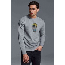 The Fish Child Baskılı Gri Erkek Örme Sweatshirt