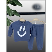 Zimboo Gülen Yüz Emoji Baskılı Erkek 2 Li Takım İndigo