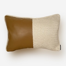 "bouclé & Leather" Deri Kırlent Kılıfı - 30x50 Kahverengi - Bej