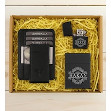 Bk Gift Kişiye Özel Garbalia Hakiki Deri Mıknatıs Kapaklı Cüzdan Kartlık & Sigara Kutusu & Çakmak Hediye Seti-1 Babalar Günü Hediyesi, Erkeklere Öze