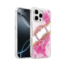 Onegif Apple İphone 16 Pro Max Lotus Simli Magsafe Kapak - Pembe - Pembe