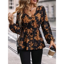Nnstartshopping Kadın Uzun Kollu Derin V Yakalı Belden Bağcıklı Çiçek Desenli Sandy Bluz Kahve Nnstartshopping Kadın Uzun Kollu Derin V Yakalı Belden Bağcıklı Çiçek Desenli Sandy Bluz Kahve