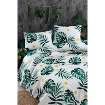 Eponj Home Doğal Pike Baskılı Çift Kişilik Monstera Yeşil Yeşil