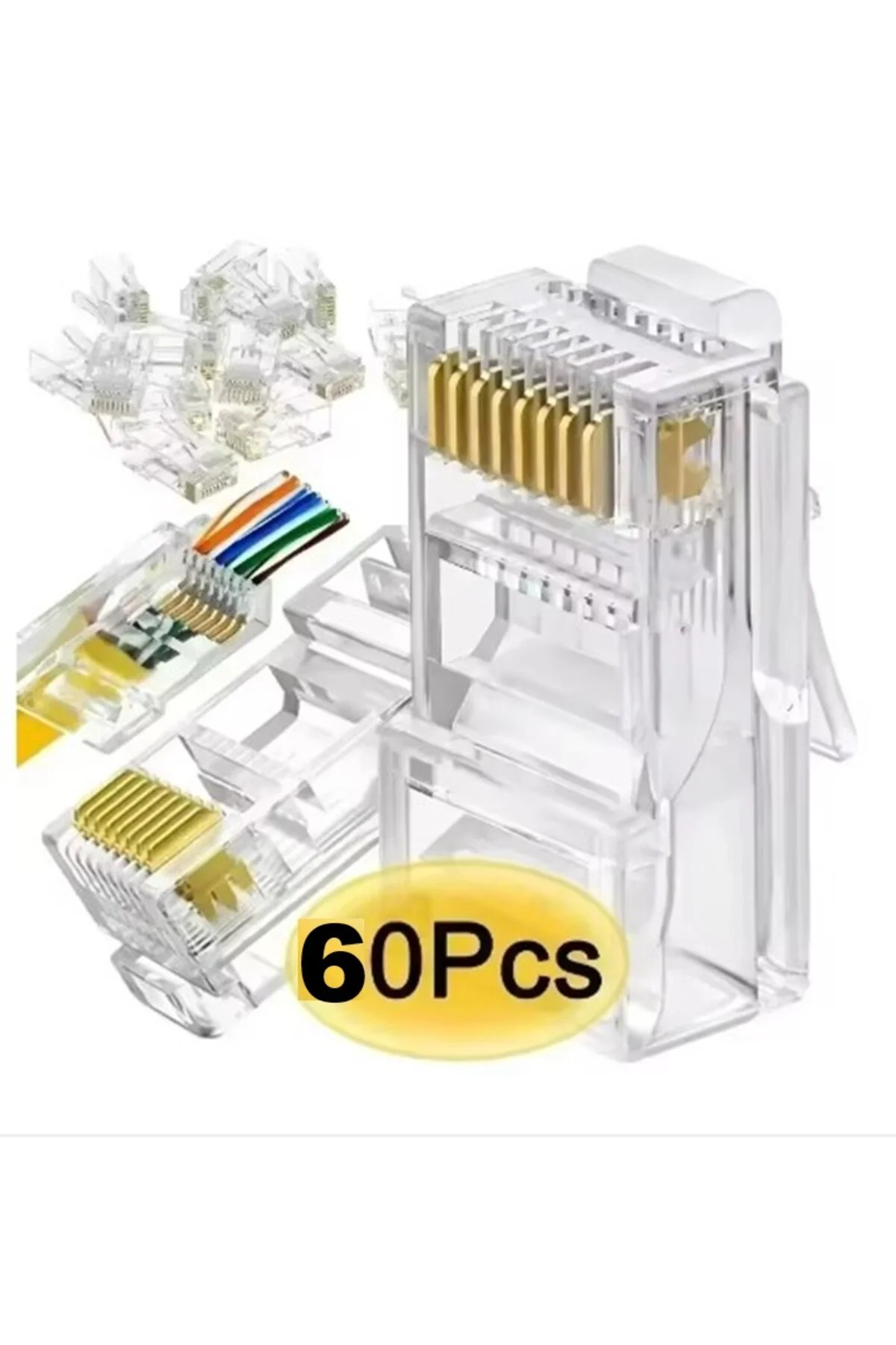 60 Adet Yeni Nesil Konnektör Delikli Ez Rj45 Cat5/cat6 8p8c Utp Ağ Için Jack Delikli Açık Uçlu Jak
