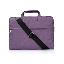 Portatif Tek Omuz Elde Taşınabilir Fermuarlı Laptop Çantası Mor 15 inch