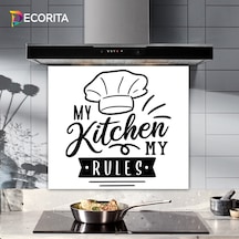 Decorita My Kitchen My Rules | Cam Ocak Arkası Beyaz Fon 52x60cm
