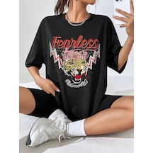 Coolane Tiger Ve Harf Grafikli Düşük Omuzlu Oversize Tişört Siyah