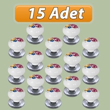 15 Adet Menekşe Kulp Beyaz Polimer Düğme Kulp Krom Tablalı Mobilya Mutfak Dolabı Çekmece Kulbu Kulpları Beyaz