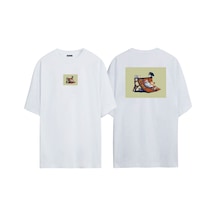 Thewert Unisex Kaykay Rampası Ön Arka Baskılı Beyaz Oversize T-shirt