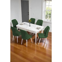 Bara Siyah Mermer 80x132 Açılabilir Sunta Masa Yemek Odası Takımı, Mutfak Takımı 6 Adet Sandalye Yeşil