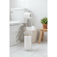 Beyaz Ayaklı Wc Kare Tuvalet Kağıtlığı, Yedek Rulo Hazneli, Paslanmaya Dayanıklı Wc Kağıtlık, 13cm X 65cm- Raf : 404 -