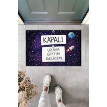 Rugmood Modern Dijital Baskı Paspas - Uzaya Gittim Gelicem - Kapı Önü Paspası Çok Renkli
