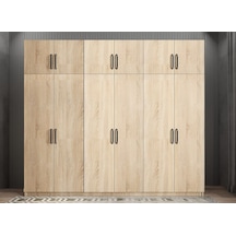 Ostin 12 Kapaklı Gardırop Dolap Meşe 208 Cm - Montaj Dahil