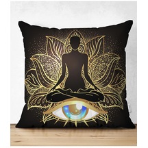 Realhomes Altın Motifli Yoga Ve Mavi Göz Desenli Özel Tasarım Çift Taraflı Dijital Baskılı Süet Yastık Kılıfı RH-35295