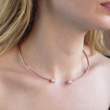 Baget Ve Damla Taşlı Rose Gold Kaplama Choker Gümüş Kolye Gümüş
