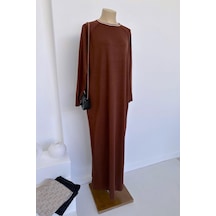 Reglan Merserize Elbise - Kahverengi