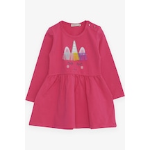 Breeze Kız Çocuk Uzun Kollu Elbise Tüllü Unicorn Nakışlı 1.5-5 Yaş, Fuşya
