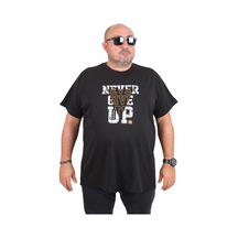 Moc Grande Mocgrande Erkek Büyük Beden Sıfır Yaka Tişört Never Give Up 25182 Sıyah SIYAH