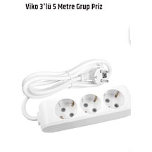 3 Lü Grup Priz 5 Metre 3 Çıkış - 5 Metre - Beyaz