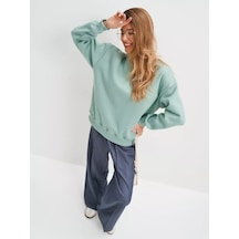 Avese Kapüşonlu Sweatshirt Büyük Beden Pamuklu Kumaş 246044906 Naneli