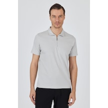 Gri Kısa Kol Düz Suprem Polo Yaka Cepsiz Pamuklu Casual Slim Fit Tişört 1011250164 100 Gri