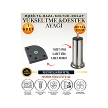 2'li Set 1 Adet Ayak Ve Aparat 15 Cm M8 Vidalı Metal Krom Ayak Mobilya Ayağı Baza Ayağı Kanepe Ayağı Koltuk Ayağı Yatak Ayağı Yükseltme Ayağı Dolap Ayak Sehpa Sandık Ayakları Değişim Destek Ayağı Gümüş Gümüş