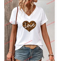 Tarzsokak Leopar Desenli Desenli Kalp Love Beyaz