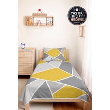 Sarı Geometrik Genç Odası Tek Kişilik Pike Takımı - Gri Modern 160x220 Cm Kapitone Yatak Örtüsü Mumlu Kum Akışı