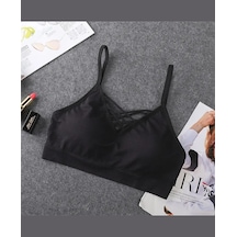 Günlük Kullanım Önü Bağlama Detaylı Padli Yumuşak Bralet Siyah