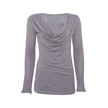 Bulalgiy Kadın Taş Degaje Yaka T-shirt - Bga096575 Taş