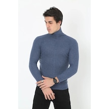 Erkek Fitilli Kaşkorse Kumaş Boğazlı Full Likralı Slimfit Body - İndigo