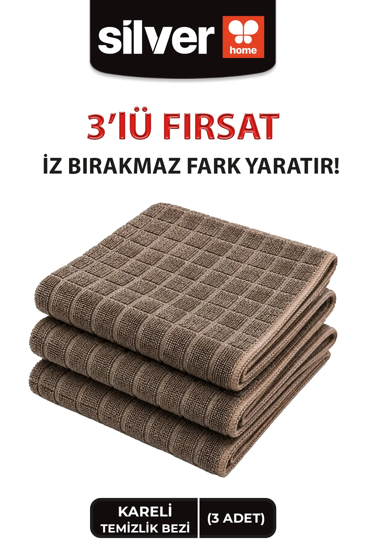 3 Adet Kareli Mikrofiber Temizlik Bezi Ultra Emici İz Bırakmaz Kahverengi 40 40 Cm