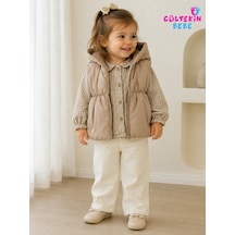 Hippıl Baby Ekose Gömlekli Kız Şişme Yelekli Üçlü Takım 9-24 Aylık -ba462578646 - Kahverengi