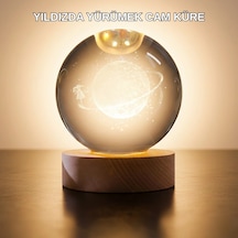 Hubrendy Tekno Işıklı Sarı Cam Küre Ve Kız Figürü Ahşap Standlı Dekoratif Lamba