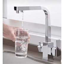 İsaoğlu Yapı Arıtmalı Mutfak Bataryası Evye Musluğu Arıtma Cihazlarına Uygun Kare Armatür Silver Gümüş Gümüş