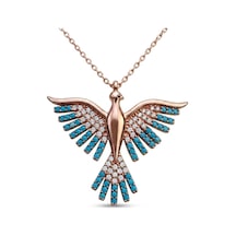 925 Ayar Gümüş Anka Kuşu Kolye - Zirkon Taşlı Minimal Tasarım Rose - Mavi - 859945263 Rose - Mavi