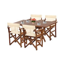 Yönetmen Katlanır Ahşap Bahçe Balkon Seti: 80x140 Masa+4 Sandalye Kahverengi