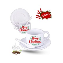 Yılbaşı Hediyesi Christmas Baskılı 2li Set Porselen Çay Kahve Fincan Seti Beyaz
