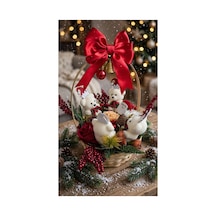 Yılbaşı Temalı Kulplu Sepet Aranjman Kırmızı Fiyonklu Peluş Ayıcık Ve Noel Baba Detaylı - Yapay Çiçek