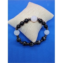 Gümüştel El Sanatları Sertifikalı Doğal Taş Obsidyen & Opal & Hematit & Oniks Taşı Bileklik Çok Renkli