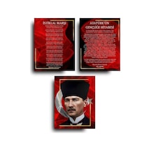 Atatürk Köşesi 3&apos Lü Anlamlı Mdf Tablo Seti 50 x 22