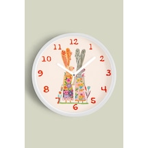 Sevimli Tavşanlar Çocuk Odası Duvar Saati - 42cm - Önü Camlı Beyaz Kasa - Sessiz Mekanizma Beyaz