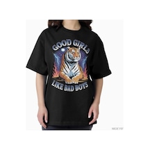 Flood Of Style İyi Kızlar Kötü Çocukları Seviyor Komik Kedi Meme T-shirt Erkekler Kadınlar Için % 100% Pamuk Siyah