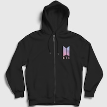 Presmono Unisex Purple Bts Fermuarlı Kapüşonlu Sweatshirt Siyah